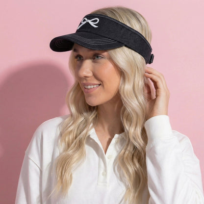 Anna-Kaci Women's Denim Visor Hat with Curved Brim Adjustable Back Bow Accent Casual Headwear