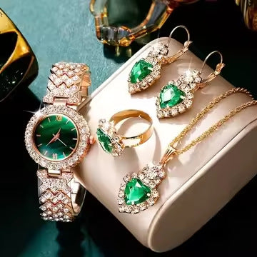 Colorful Crystal Quartz Watch & Jewelry Set | Luxury Sparkling Women’s Timepiece Suite | Elegant Multi-Color Rhinestone Watch Gift Set | Trendy Jewelry Suit with Bracelet & Earrings | 2026 High-Fashion Women’s Accessory Set