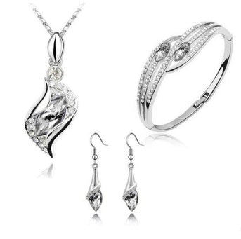 Luxury Angel Elf Jewelry Set | Austria Crystal Necklace, Earrings & Bracelet 3-Piece Set | Elegant Alloy Fairytale Jewelry for Women | Heavenly Angel Wing Jewelry Collection