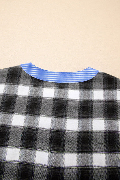 Threaded Pear Ezra Half Placket Plaid Blouse