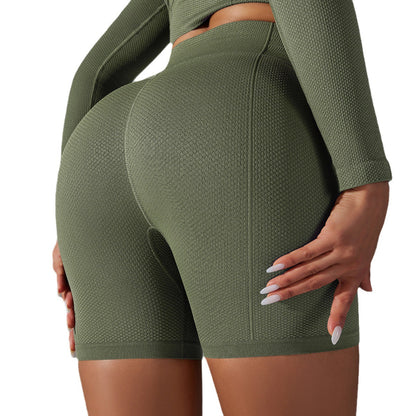 seamless solid color polka dot jacquard high-waisted tummy-control butt-lifting yoga shorts fitness running pants for women