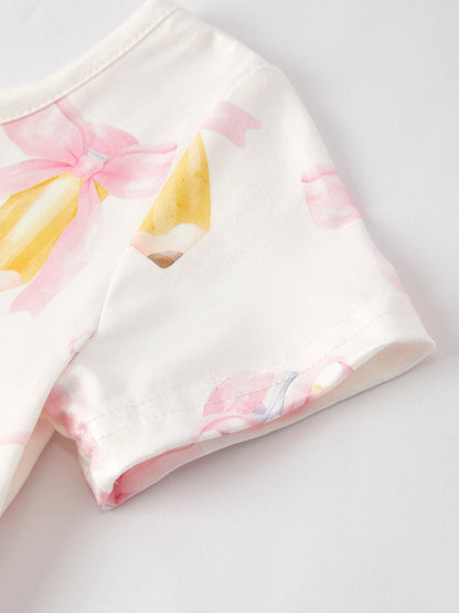 Back to School Bow Pencil Print Girls Dress