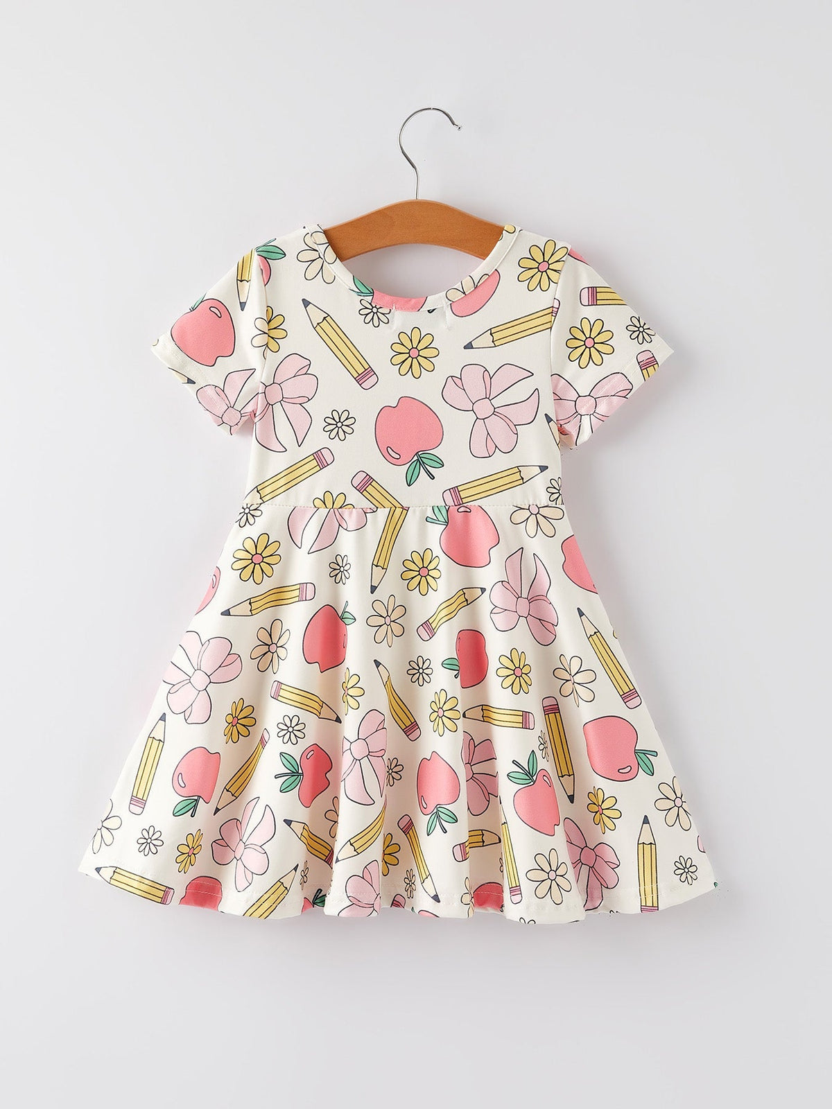 Back to School Apple, Pencil, and Floral Print Girls Dress