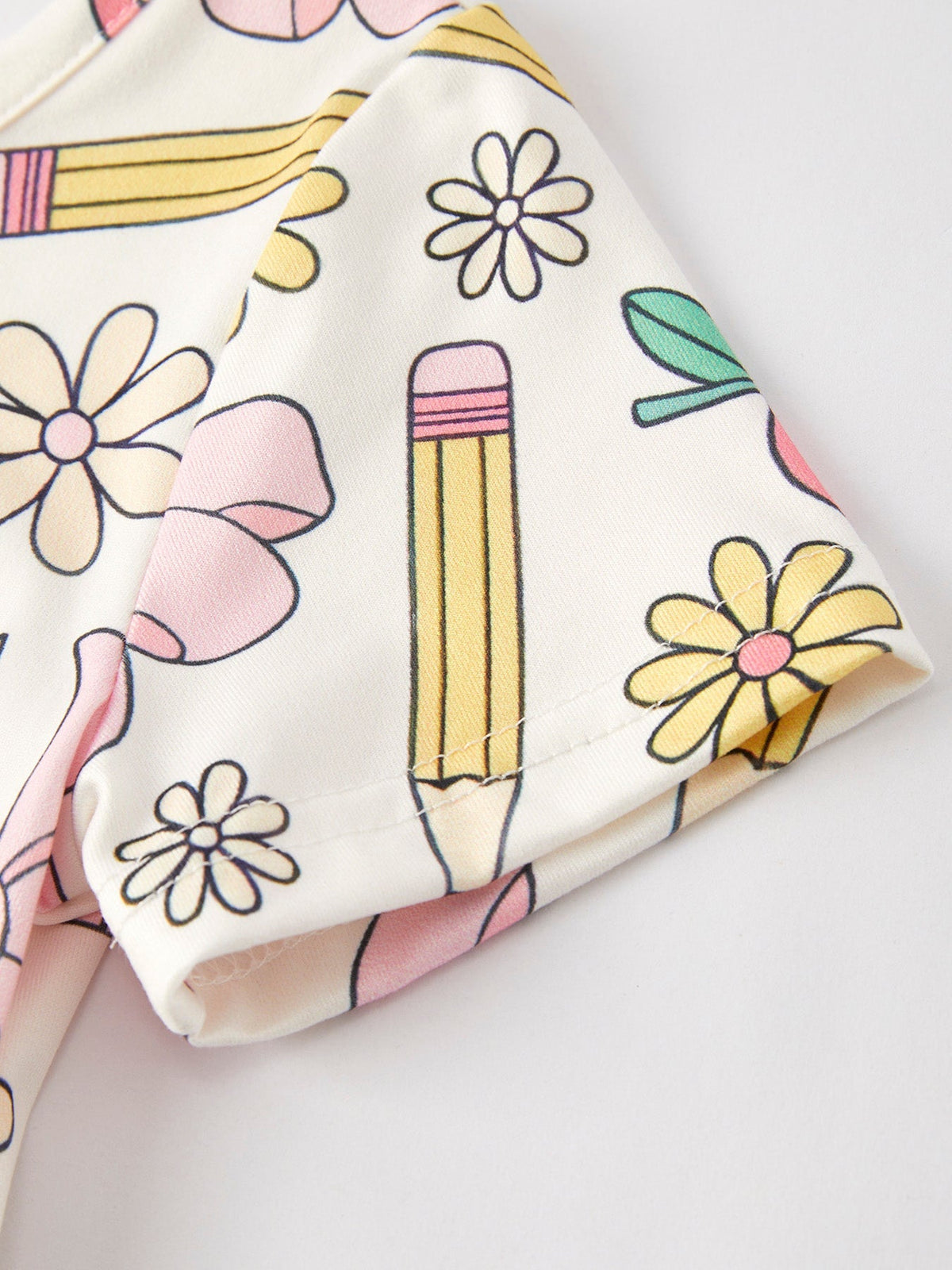 Back to School Apple, Pencil, and Floral Print Girls Dress