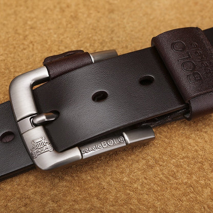 Men’s Genuine Cowhide Leather Belt | Premium Creative Pin Buckle Belt | Factory Direct Real Leather Waistband | Durable Classic Business & Casual Belt for Men