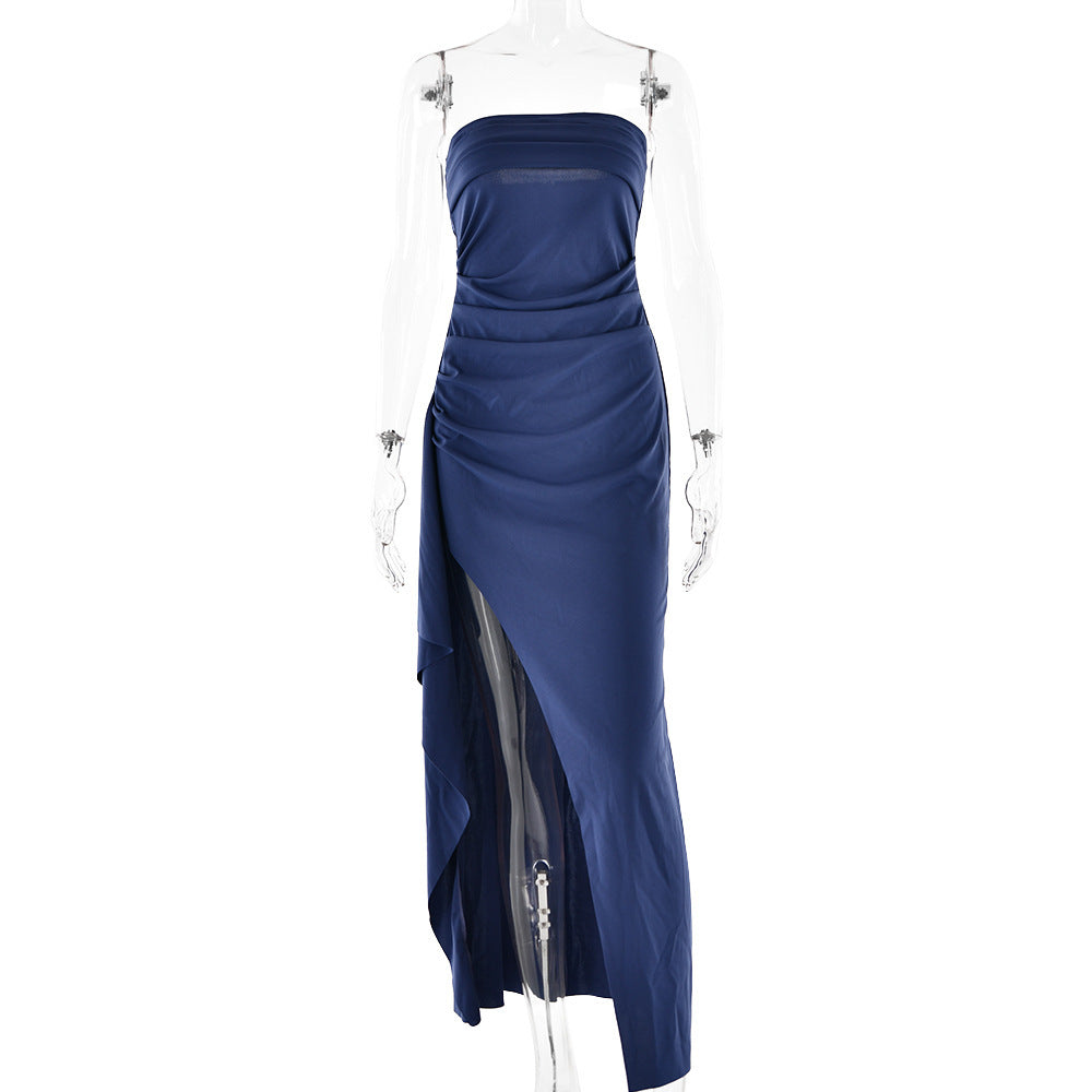 Pleated Strapless Maxi Dress
