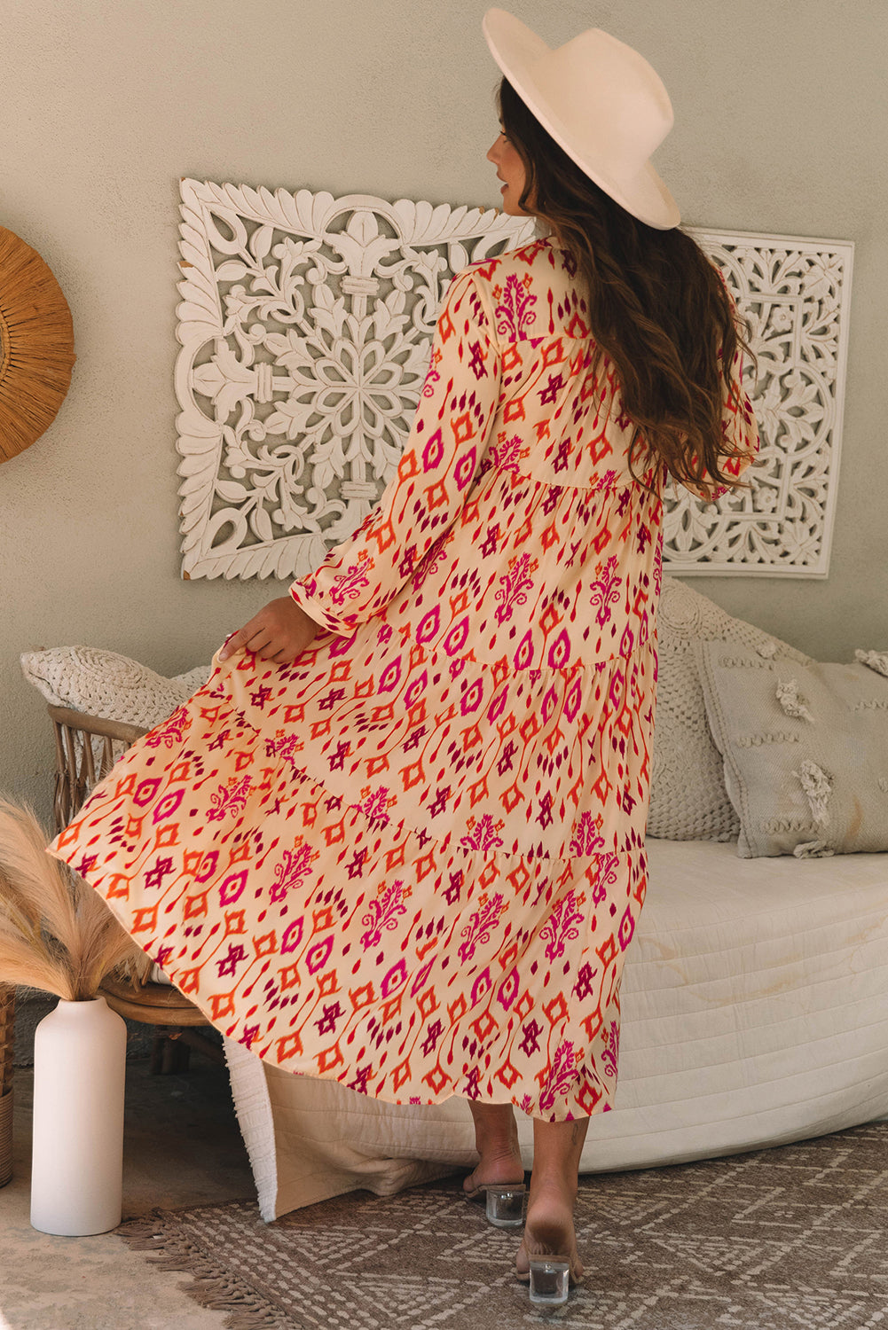 Threaded Pear Marjorie Geometric Printed Maxi Dress