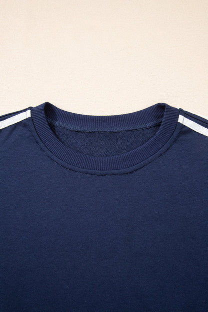 Threaded Pear Hana Striped Detail Crewneck Pullover