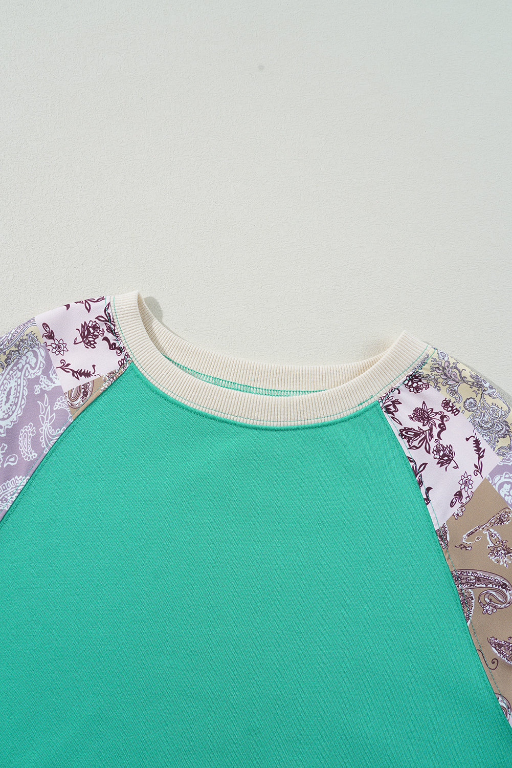 Threaded Pear Sky Blue Plus Size Plaid Floral Patchwork Raglan Sleeve Sweatshirt