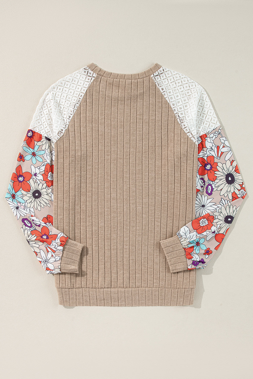Threaded Pear Bailey Patchwork Long Sleeve Ribbed Blouse