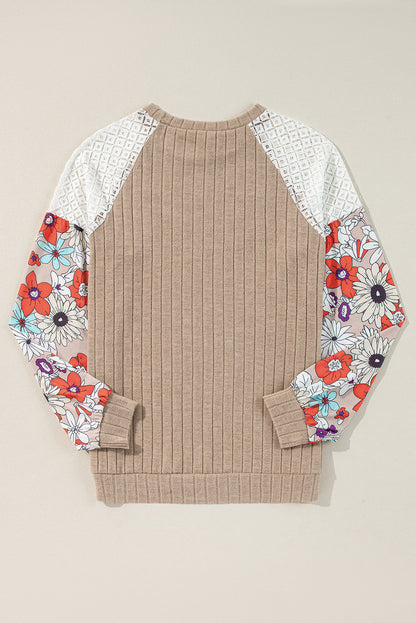 Threaded Pear Bailey Patchwork Long Sleeve Ribbed Blouse