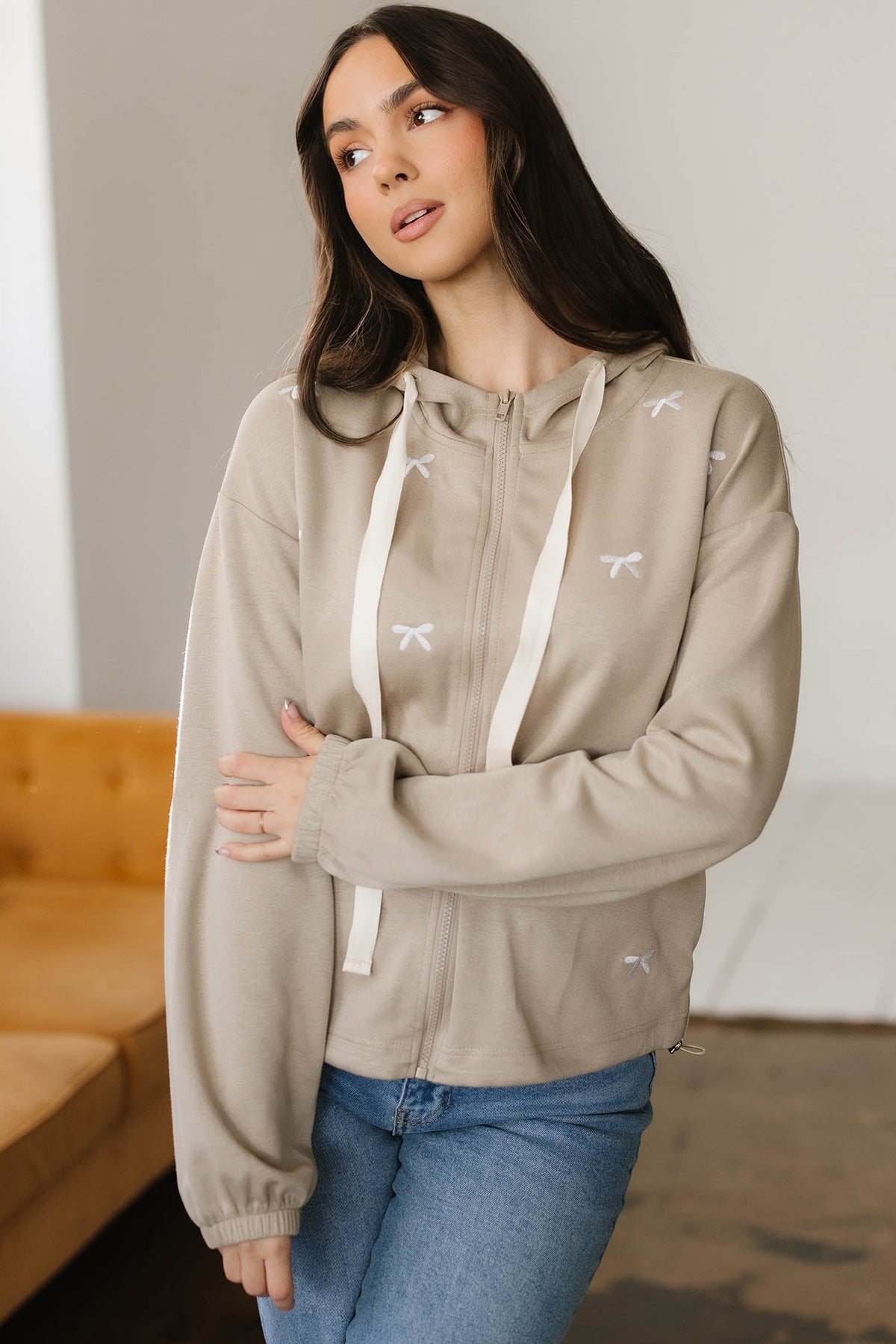 Threaded Pear Rayna Embroidered Zip Up Jacket