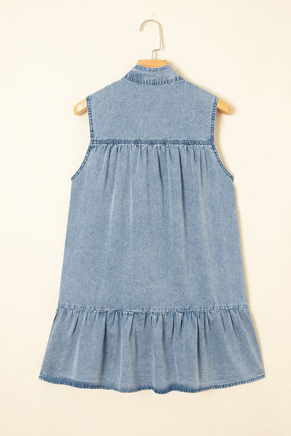 Threaded Pear Clare Sleeveless Ruffled Chambray Dress