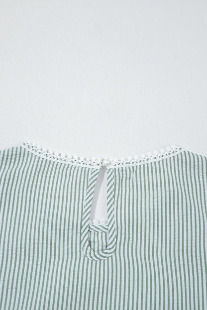 Threaded Pear Meredith Stripe Lace Patchwork Crew Neck Tank Top