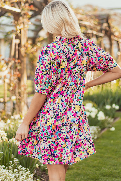 Threaded Pear Hadlee Floral Puff Short Sleeve V Neck Mini Dress