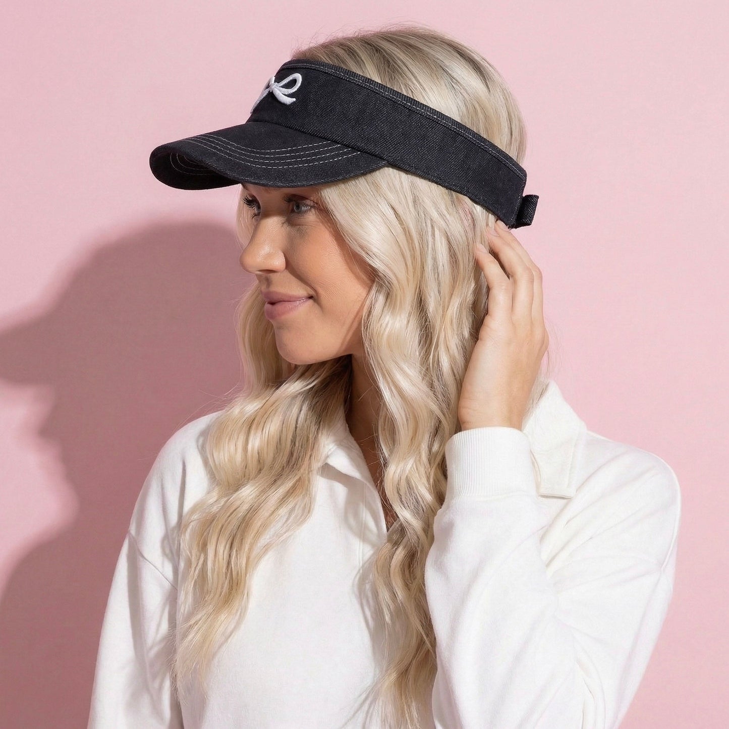 Anna-Kaci Women's Denim Visor Hat with Curved Brim Adjustable Back Bow Accent Casual Headwear