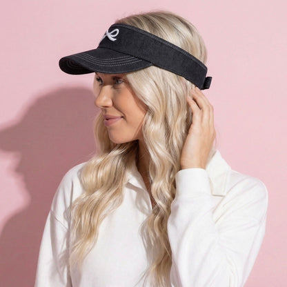 Anna-Kaci Women's Denim Visor Hat with Curved Brim Adjustable Back Bow Accent Casual Headwear