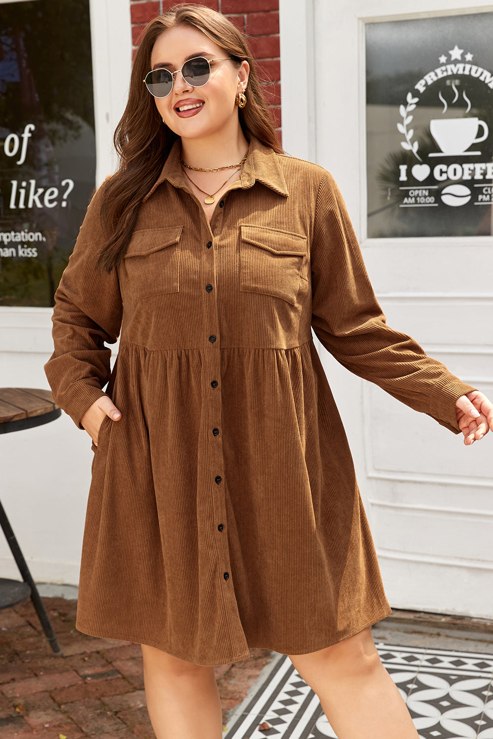 Threaded Pear Galilea Corduroy Full Collared PLUS Shirt