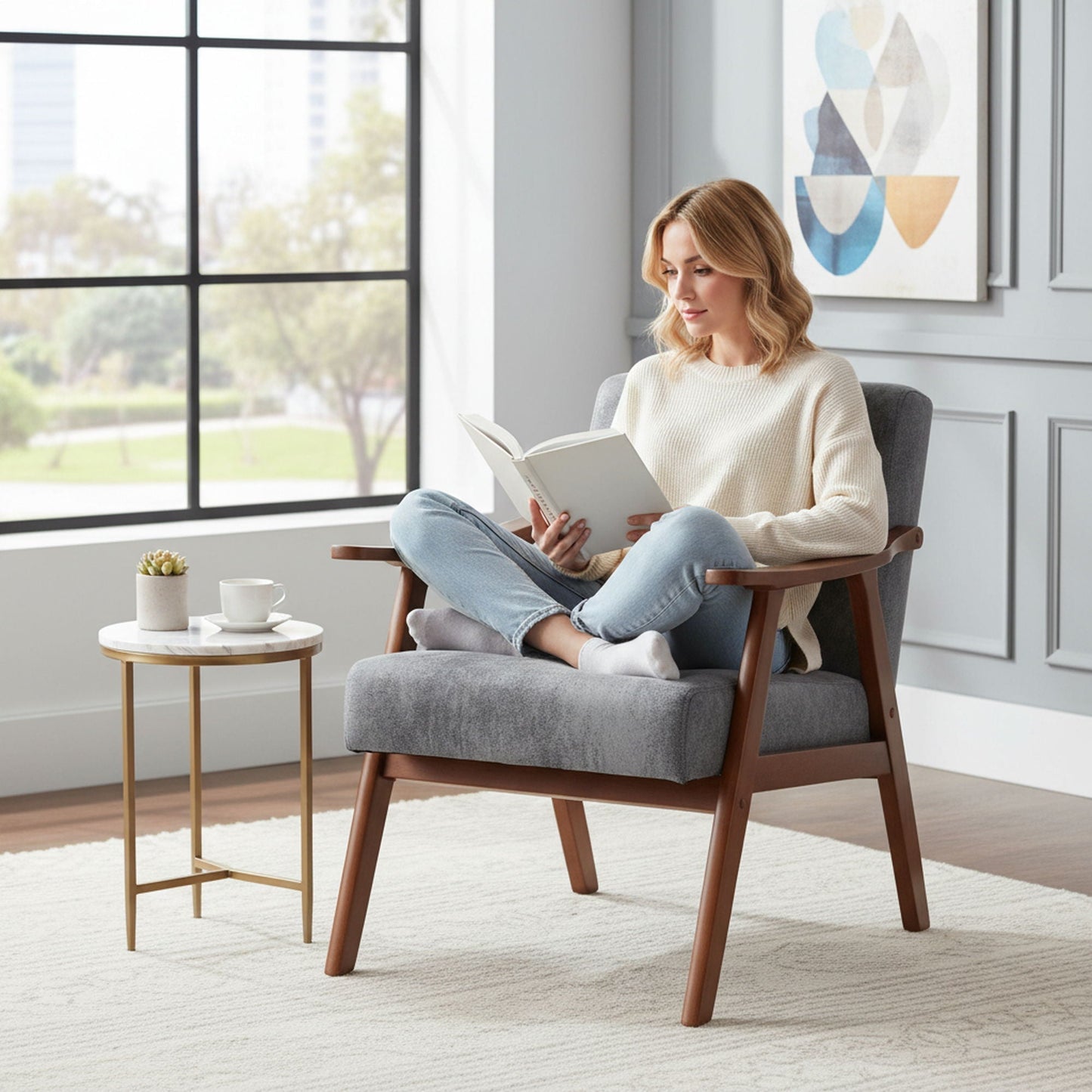Accent Chair, Classic Mid Century Modern for Extra Seating