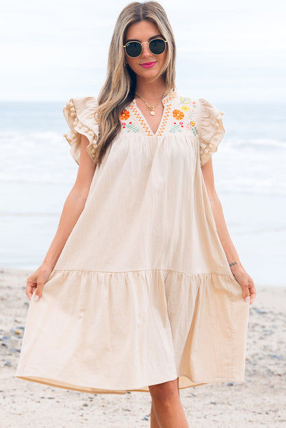 Threaded Pear Meredith Embroidery Split Neck Short Dress