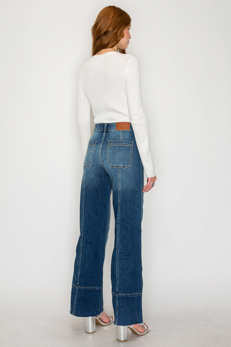 Aurora Tummy Control Eco Friendly Fabric Slim Palazzo Jeans (Dark Wash)