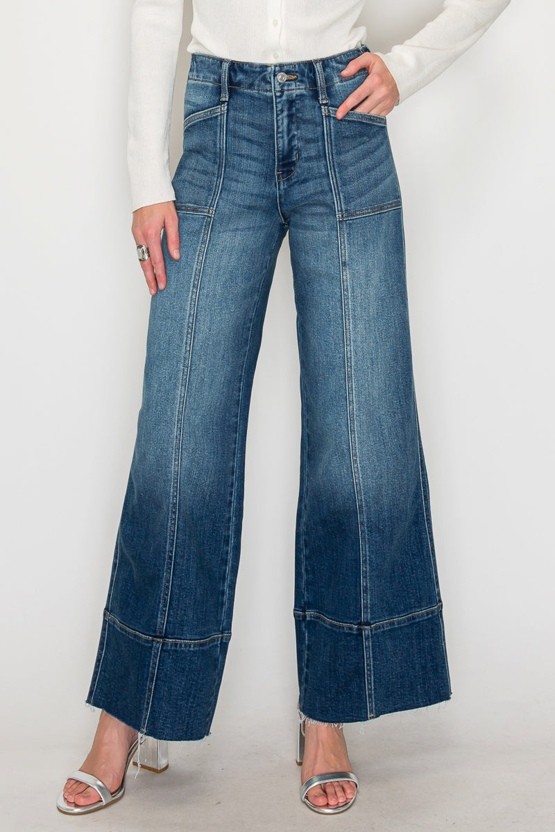 Aurora Tummy Control Eco Friendly Fabric Slim Palazzo Jeans (Dark Wash)