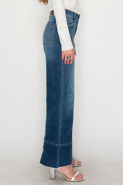 Aurora Tummy Control Eco Friendly Fabric Slim Palazzo Jeans (Dark Wash)
