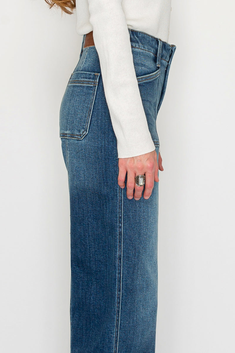Aurora Tummy Control Eco Friendly Fabric Slim Palazzo Jeans (Dark Wash)