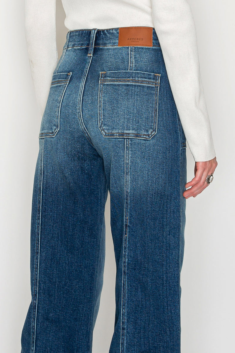 Aurora Tummy Control Eco Friendly Fabric Slim Palazzo Jeans (Dark Wash)