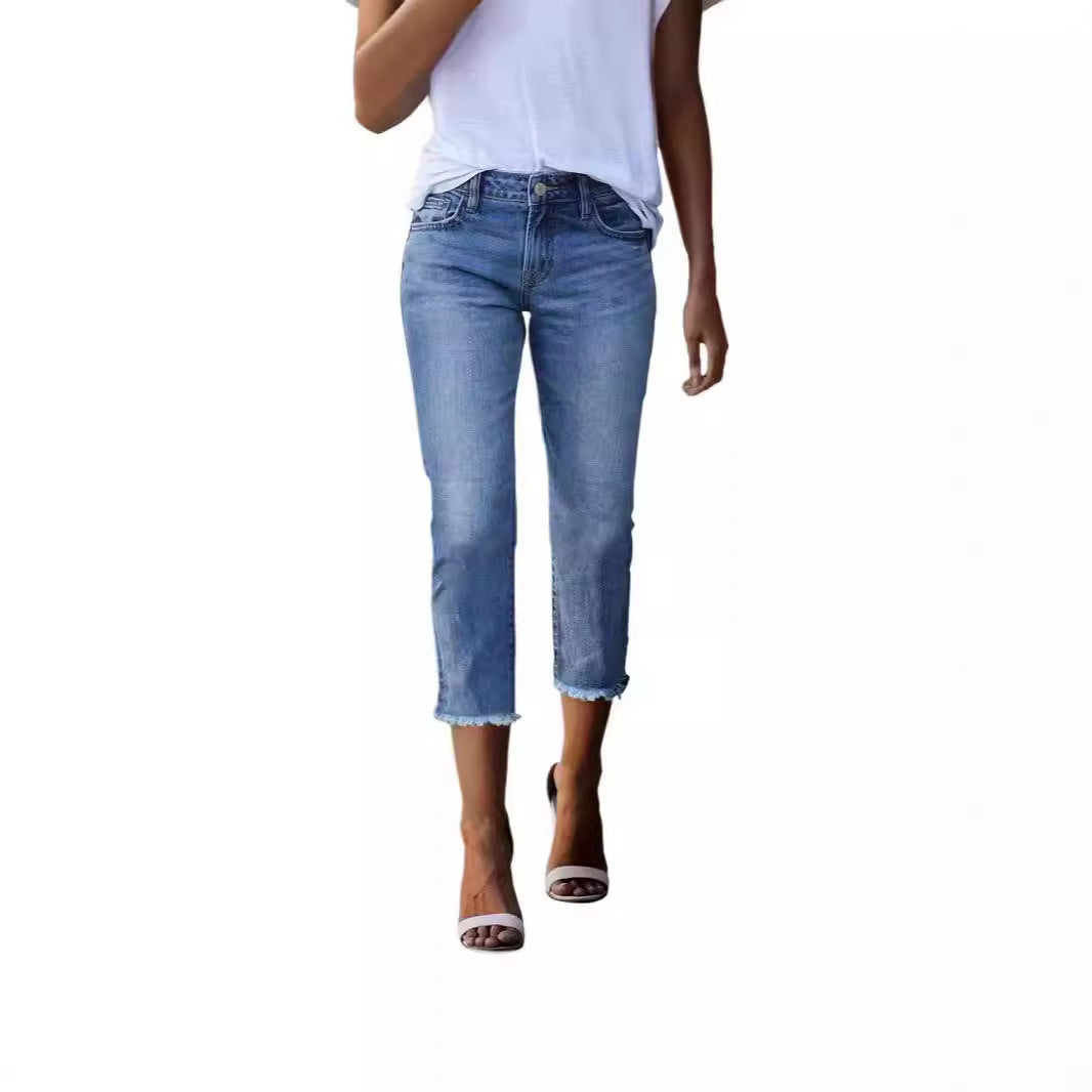 Fashionable Retro Slim Fit Stretch Jeans for Women | High-Waisted Vintage Skinny Denim | Premium Elastic Slimming Blue Jeans | Classic Retro Aesthetic Women's Denim Trousers