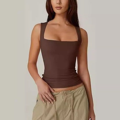 Summer Square-neck Tank Vest Ins Fashion Slim Solid Sleeveless Tops For Women Clothing