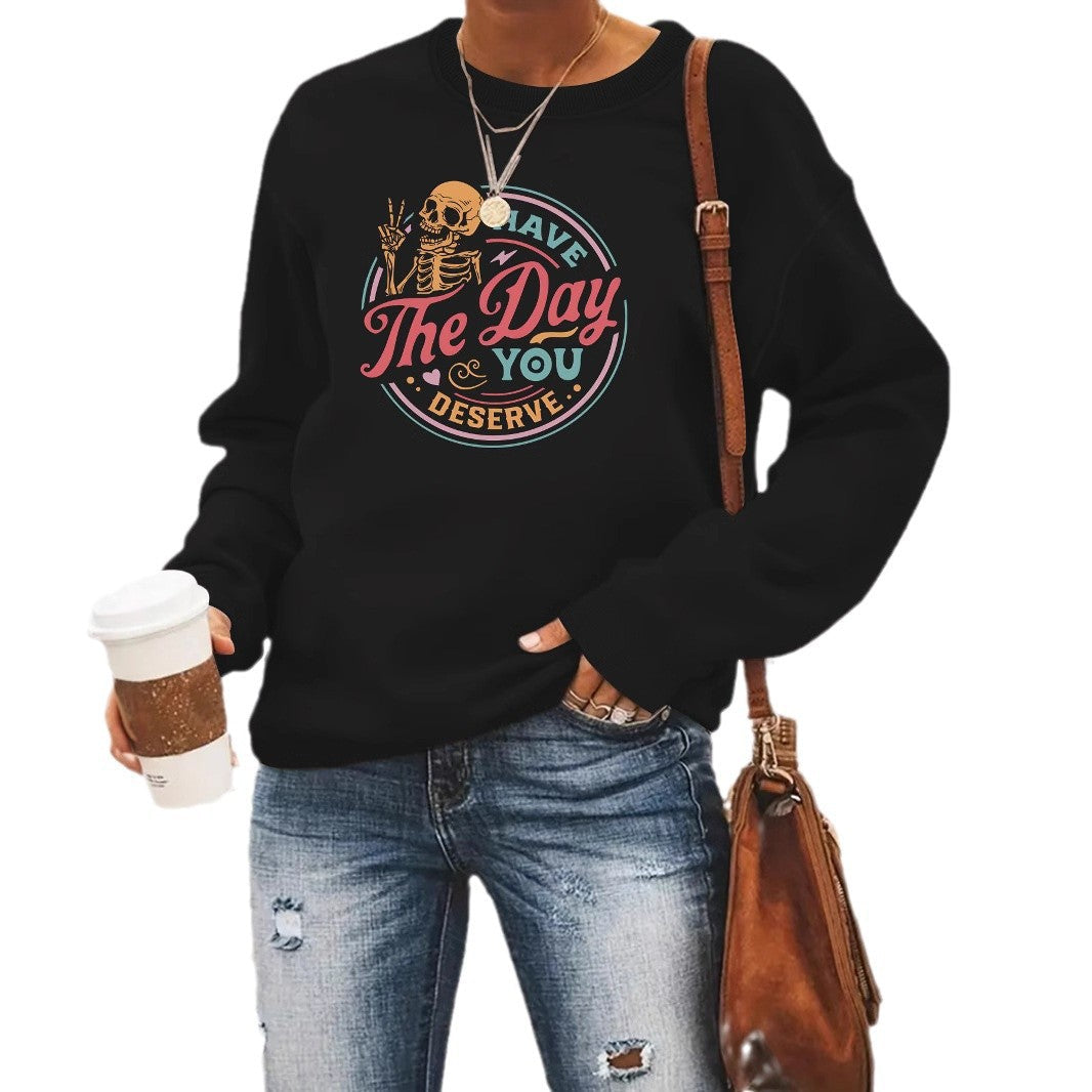 The Day Pattern Printed Round Neck Hoodie
