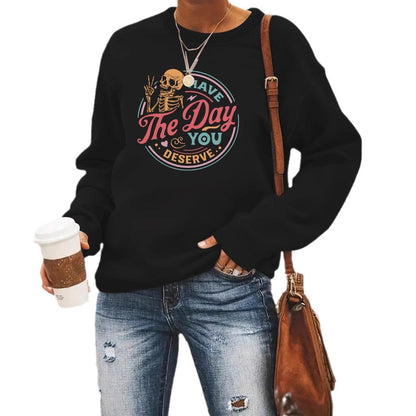 The Day Pattern Printed Round Neck Hoodie