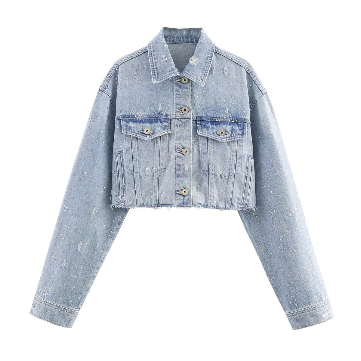 Water drill short denim jacket+pants set