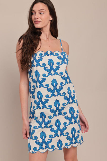 Coastal Scroll Woven Mini Dress