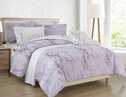 Elegant Comfort Reversible 10-Piece Marble Print Comforter Set, Includes 6-Piece Sheet Set with Double Sided Storage Pockets