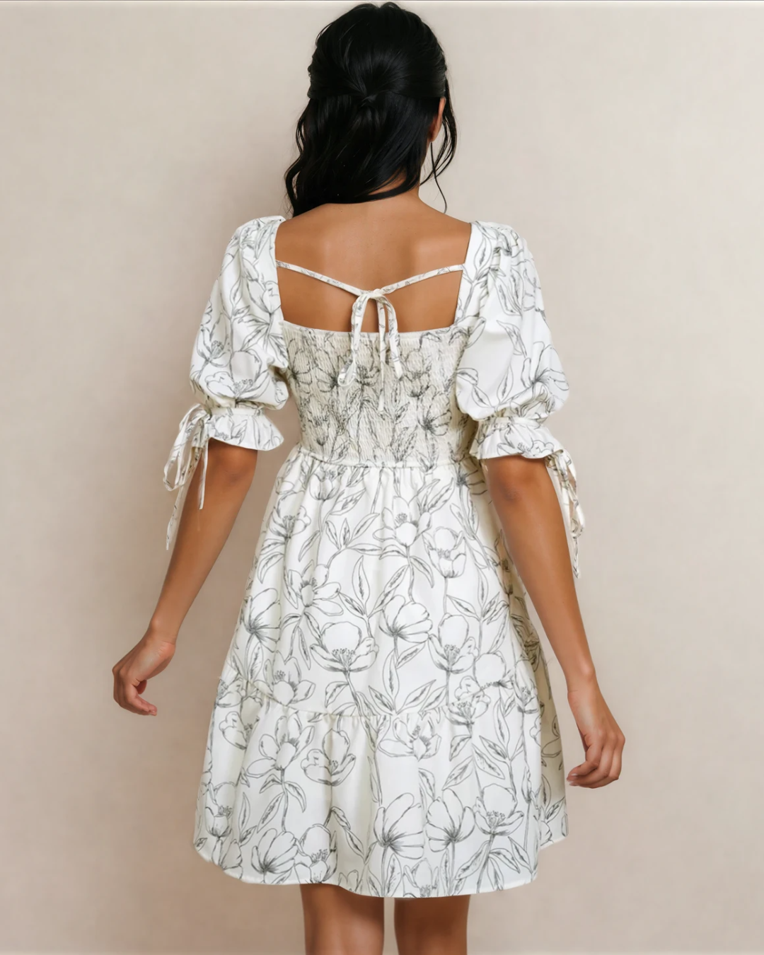 Cleo Square Neck Shirred Back Puff Sleeve Mini Dress