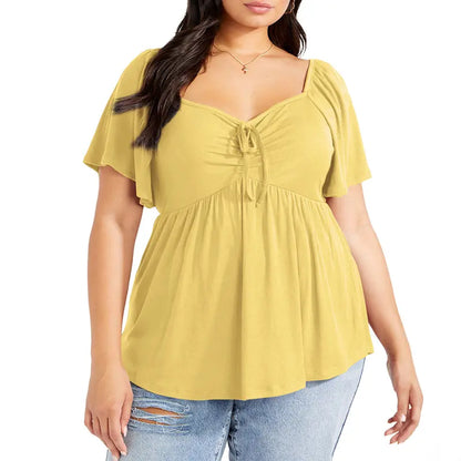 Women's Heart-Shaped Neck Short-Sleeved Ruffle Top