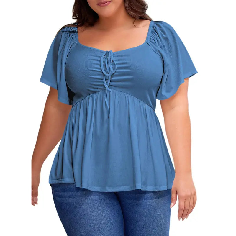 Women's Heart-Shaped Neck Short-Sleeved Ruffle Top