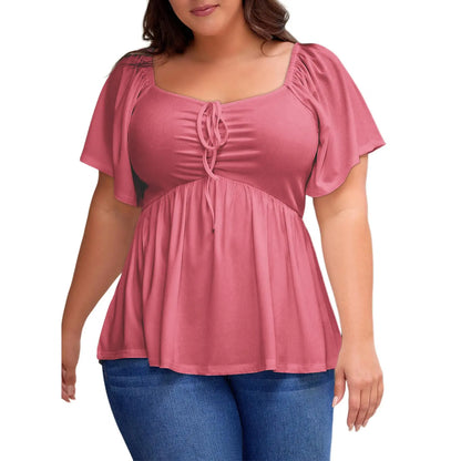 Women's Heart-Shaped Neck Short-Sleeved Ruffle Top