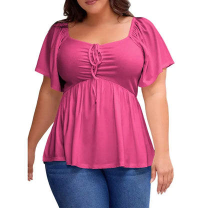 Women's Heart-Shaped Neck Short-Sleeved Ruffle Top