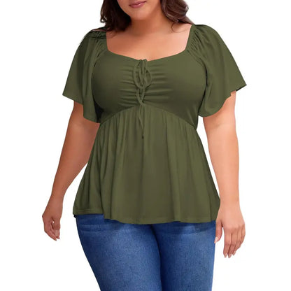 Women's Heart-Shaped Neck Short-Sleeved Ruffle Top