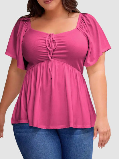 Women's Heart-Shaped Neck Short-Sleeved Ruffle Top