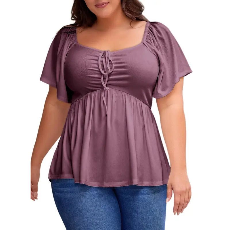 Women's Heart-Shaped Neck Short-Sleeved Ruffle Top