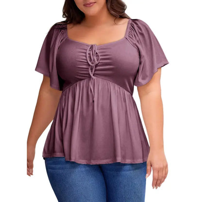 Women's Heart-Shaped Neck Short-Sleeved Ruffle Top