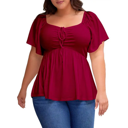 Women's Heart-Shaped Neck Short-Sleeved Ruffle Top