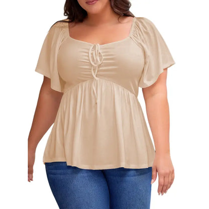 Women's Heart-Shaped Neck Short-Sleeved Ruffle Top