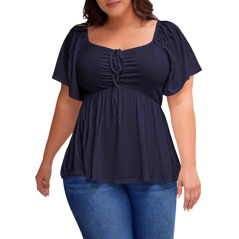 Women's Heart-Shaped Neck Short-Sleeved Ruffle Top