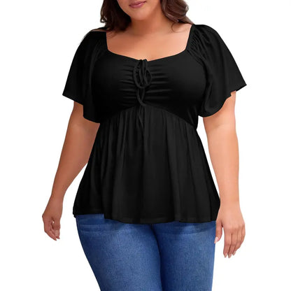 Women's Heart-Shaped Neck Short-Sleeved Ruffle Top
