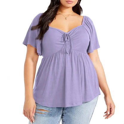 Women's Heart-Shaped Neck Short-Sleeved Ruffle Top